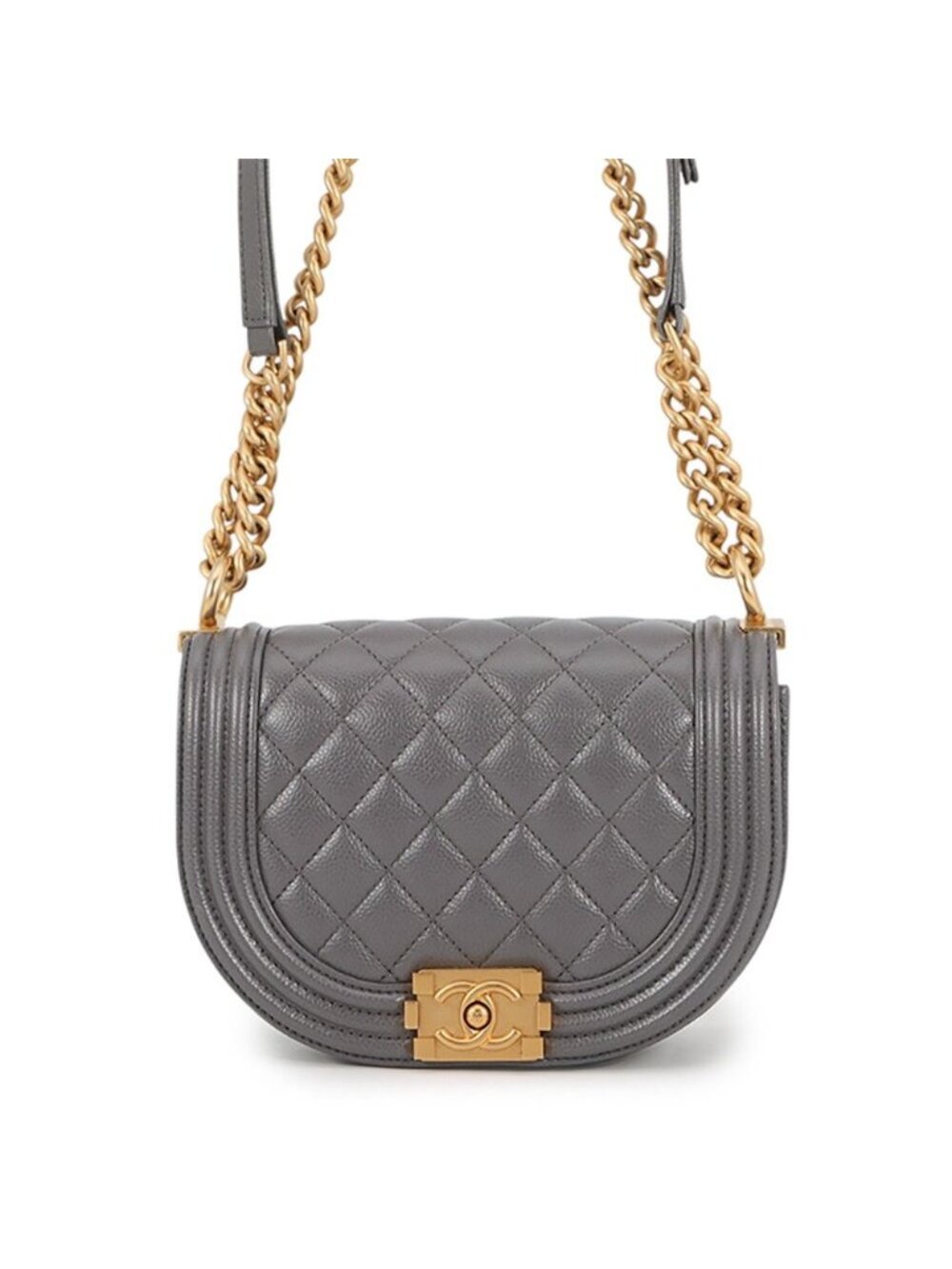 Chanel Chain Shoulder Bag Quilted CC Logo Boy Small Caviar Leather 2-Way